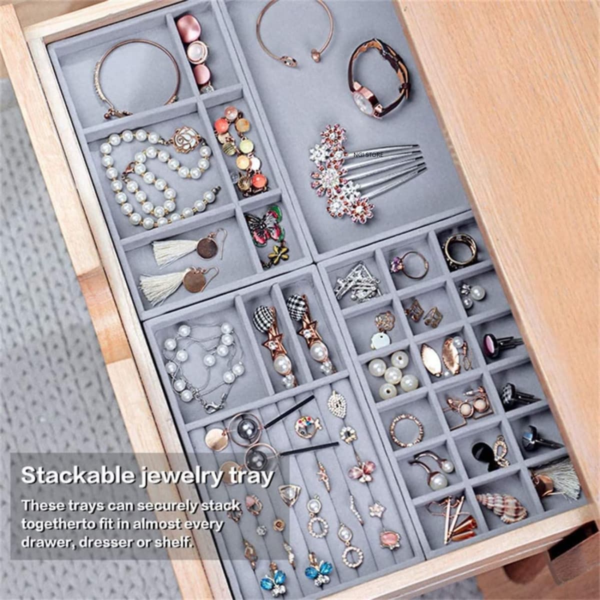 VELVET JEWELRY TRAYS ORGANIZER  SET OF 4