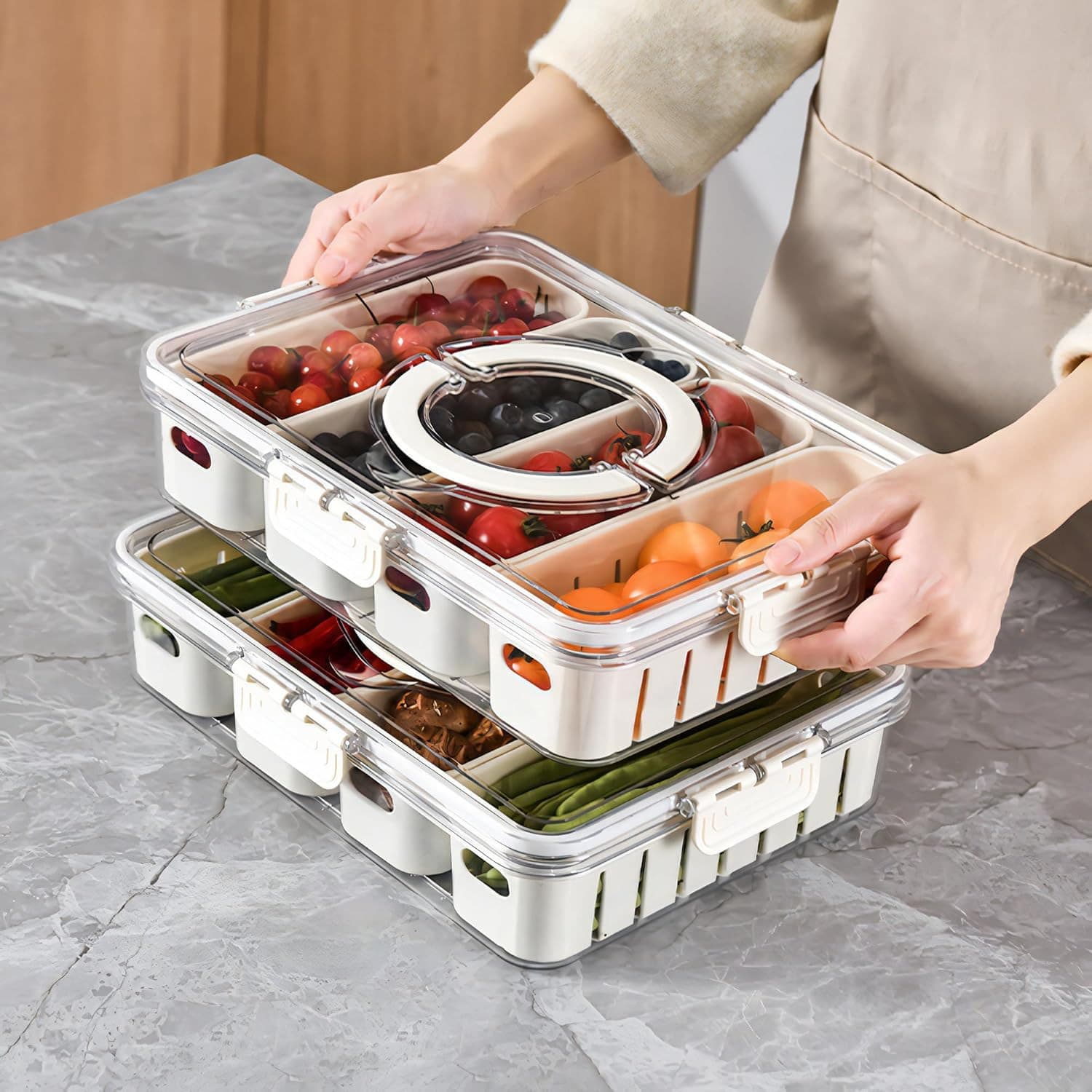  4 DIVIDED SERVING TRAY WITH LID & HANDLE