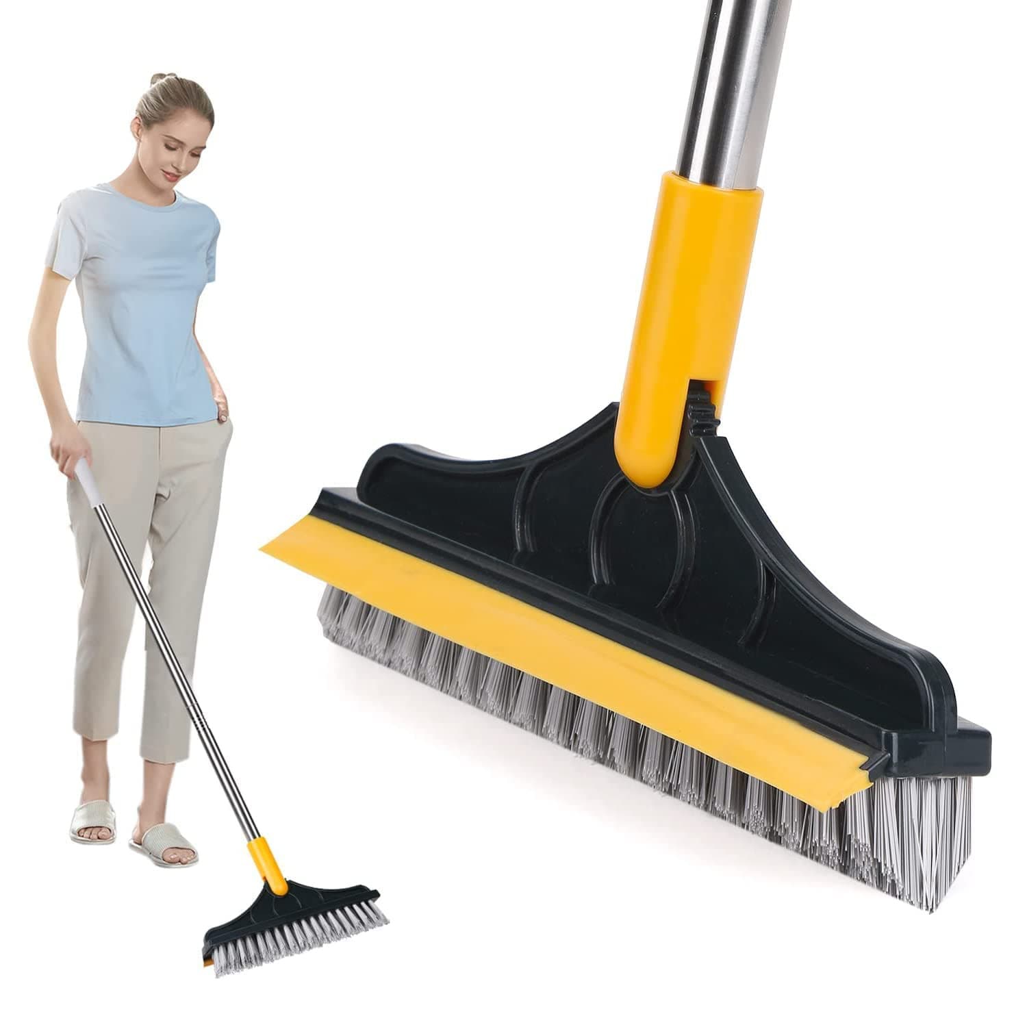 2 IN 1 LONG HANDLE FLOOR CLEANING BRUSH WITH WIPER
