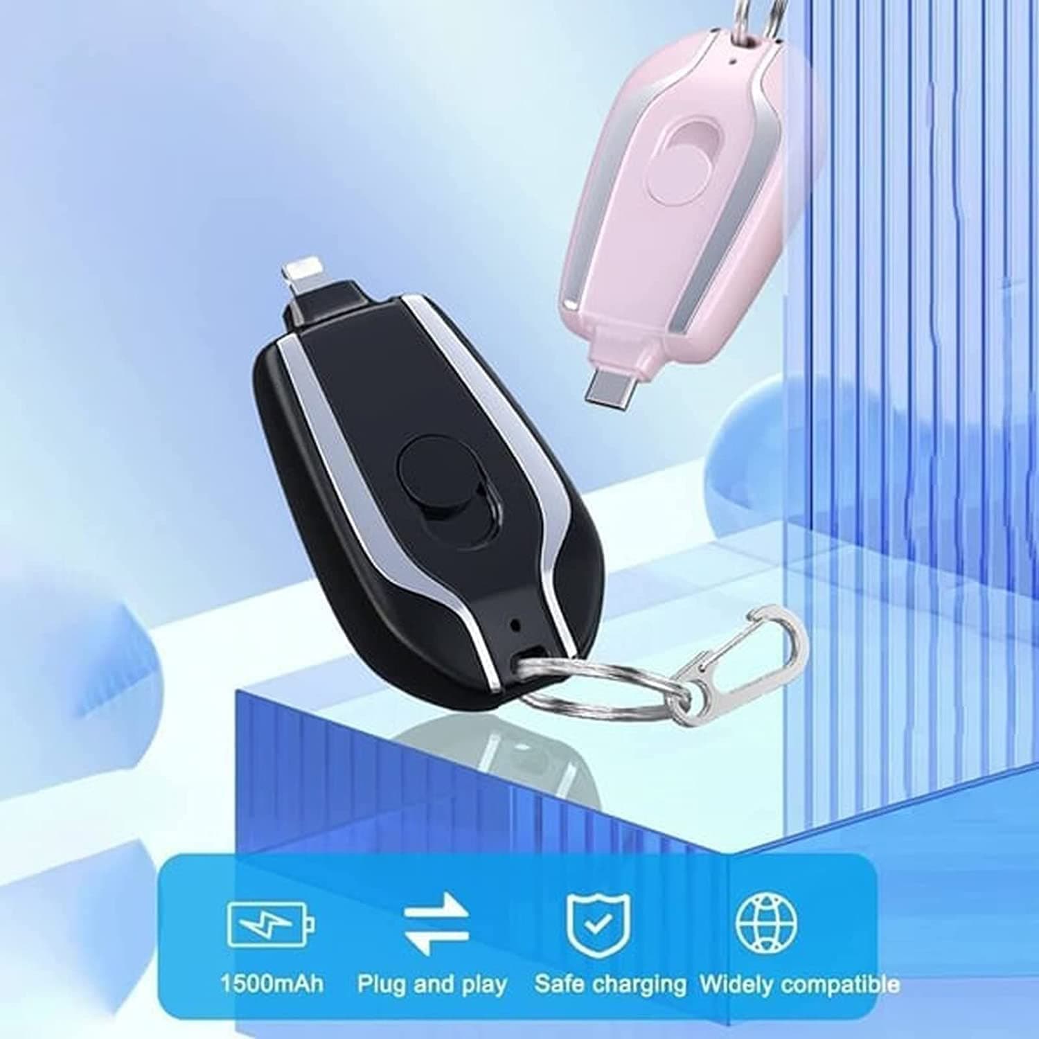 SMALL PORTABLE EMERGENCY KEY CHAIN POWER BANK (APPLE PIN) 