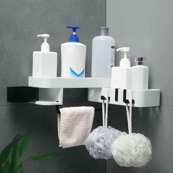 BATHROOM SHELVES CORNER STORAGE ORGANIZER RACK BOX WITH 4 HOOK