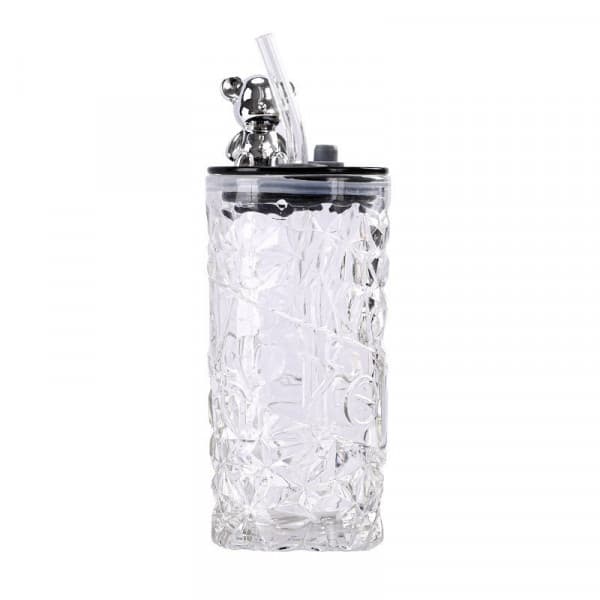 350ML BEAR SHAPE GLASS CUP WITH STRAW