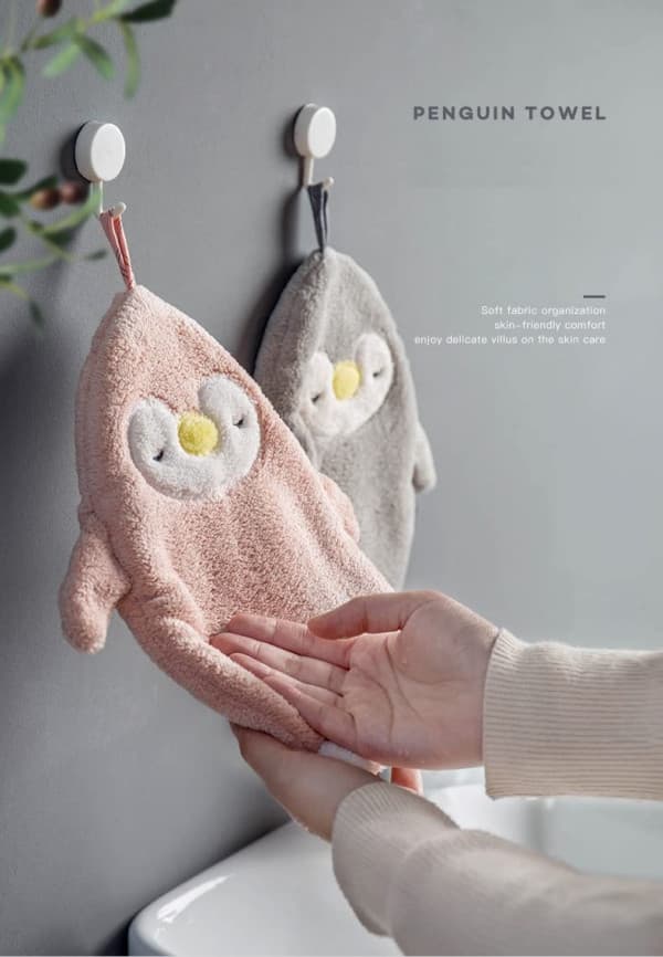 CUTE PENGUIN CHENILLE HAND TOWELS