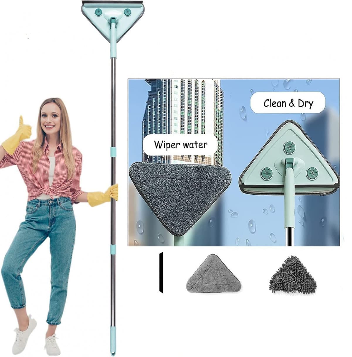 TRIANGLE MICROFIBER FLAT FLOOR MOP WITH LONG HANDLE