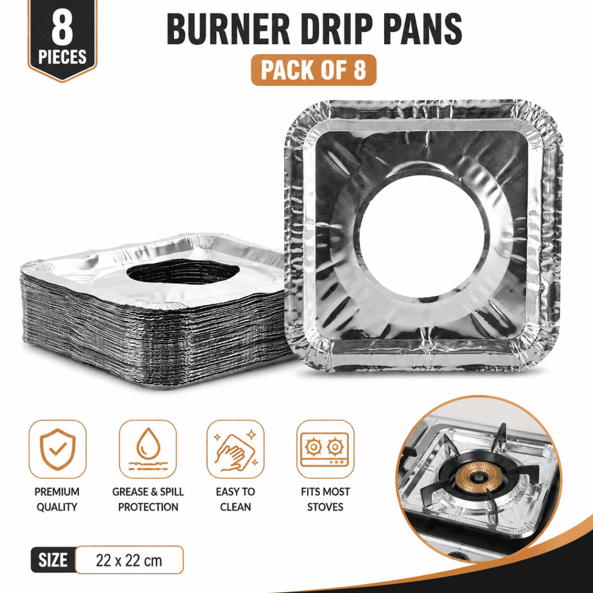 SQUARE ALUMINIUM FOIL STOVE BURNER COVER (PACK OF 8)