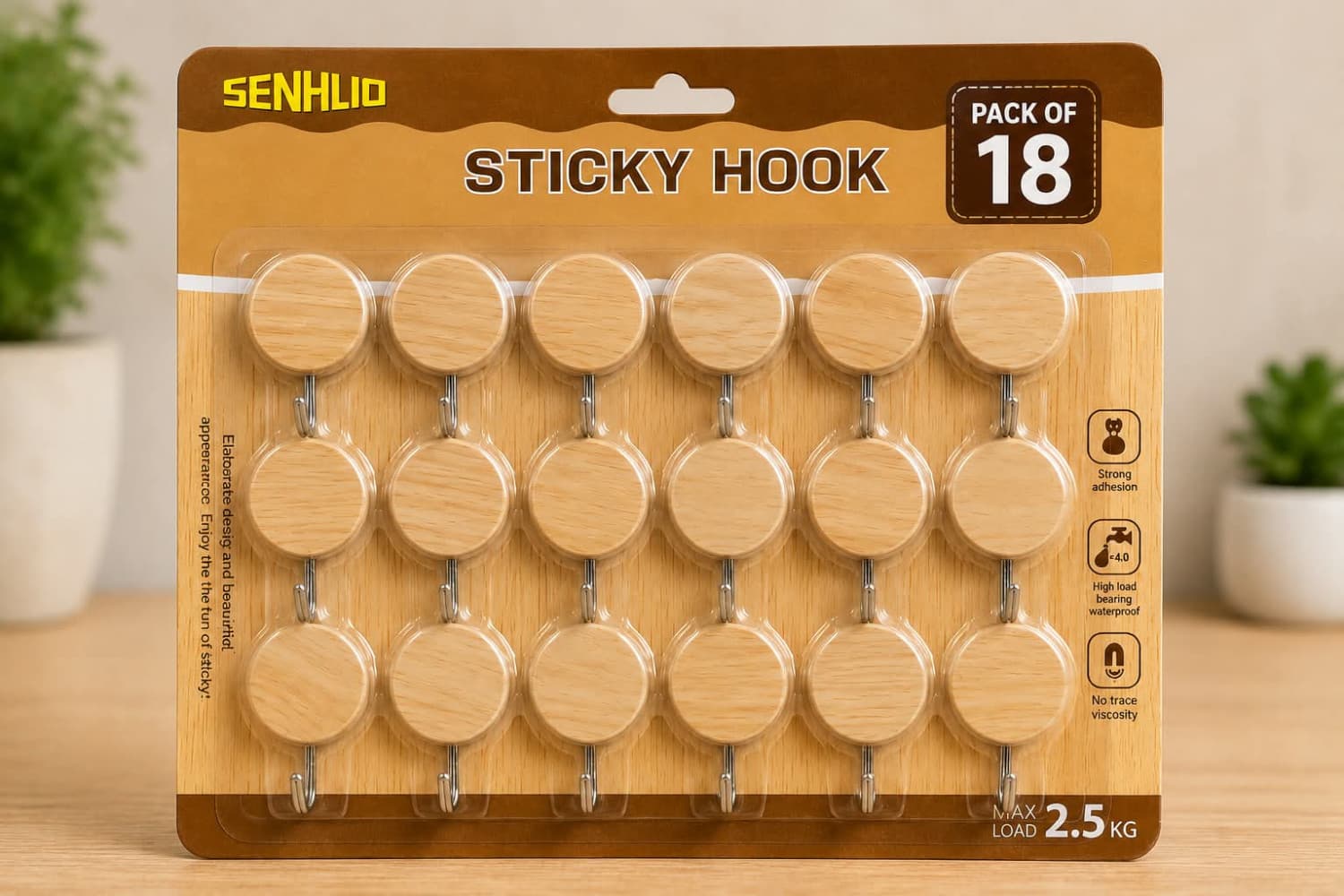 BAMBOO WALL HOOKS (PACK OF 18)