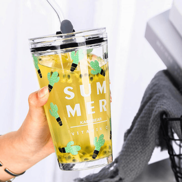 400ML HEAT RESISTANT GLASS CUP SIPPER